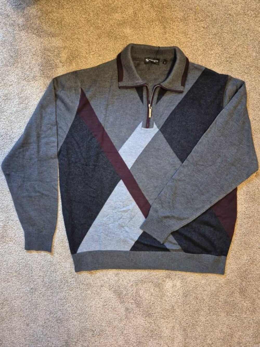 Vtg NOS NWT Men's Italian Argyle Quarter Zip Pullover Collared Sweater Size L